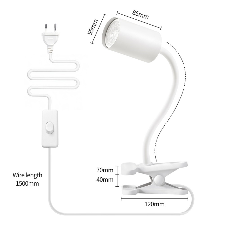 Flexibilní lampa s klipem PUNTO 1xGU10/9W/230V bílá