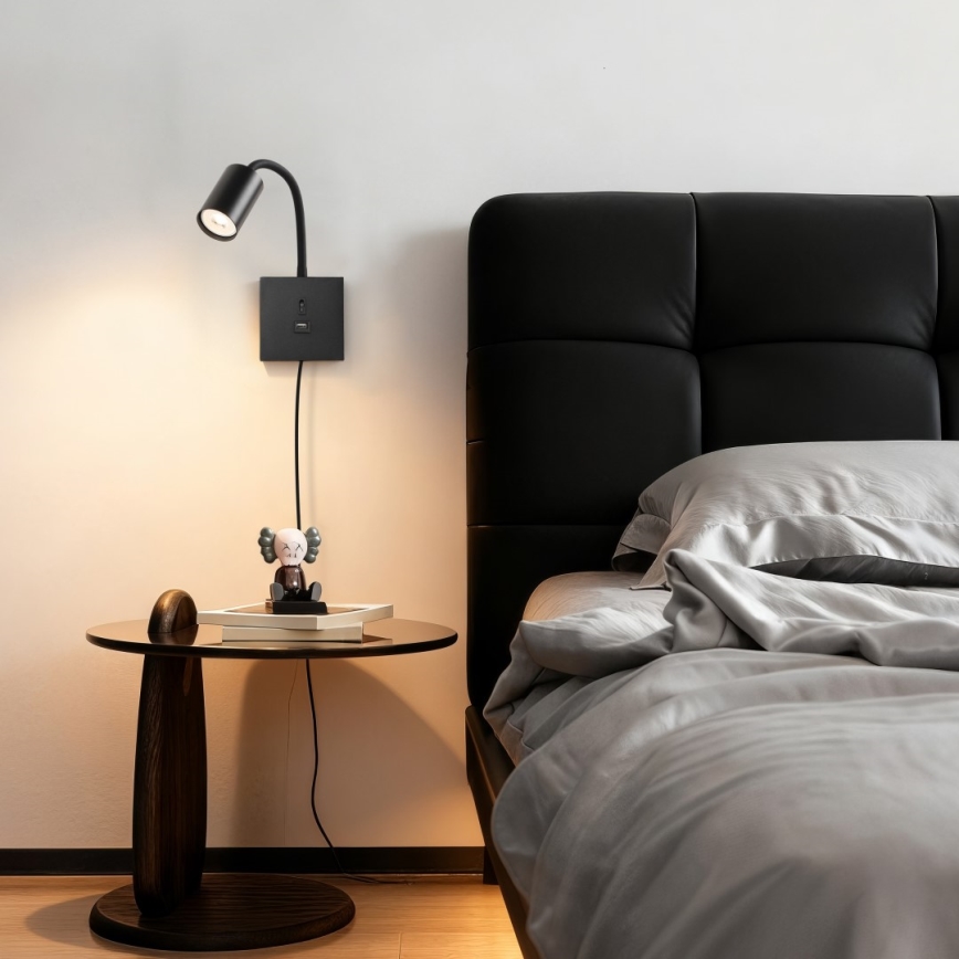 Nástěnná lampa s USB PUNTO 1xGU10/9W/230V černá