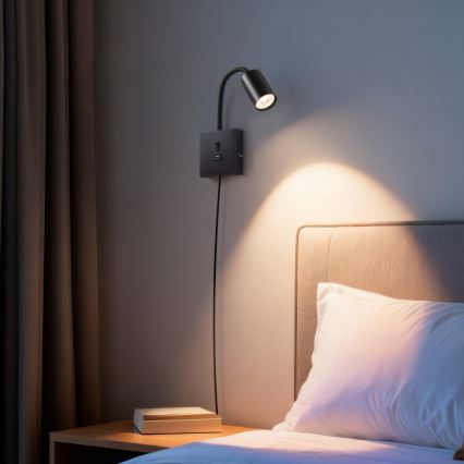 Nástěnná lampa s USB PUNTO 1xGU10/9W/230V černá