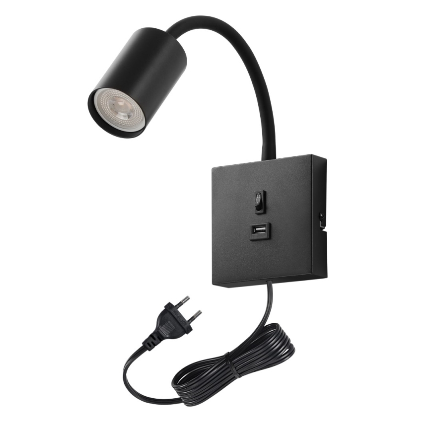 Nástěnná lampa s USB PUNTO 1xGU10/9W/230V černá