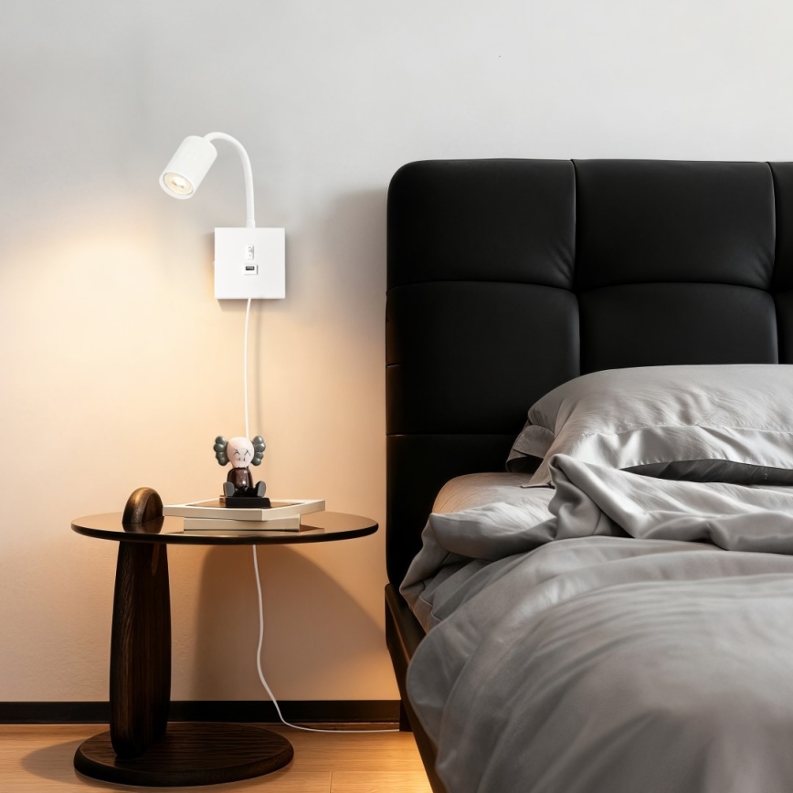 Nástěnná lampa s USB PUNTO 1xGU10/9W/230V bílá
