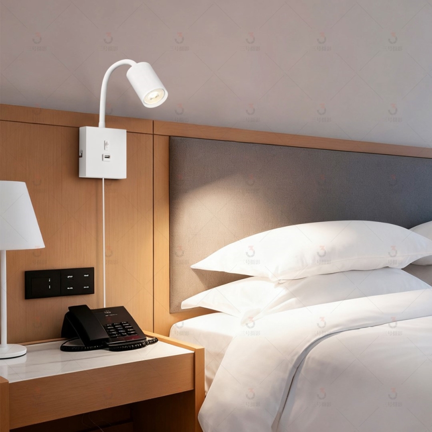 Nástěnná lampa s USB PUNTO 1xGU10/9W/230V bílá