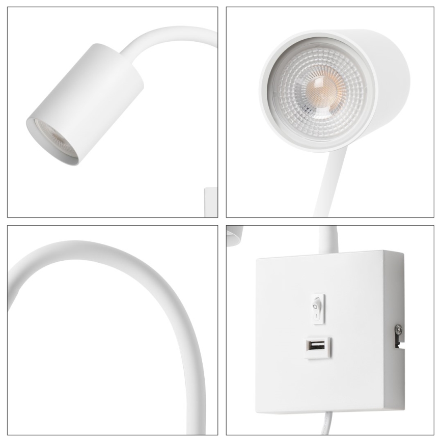 Nástěnná lampa s USB PUNTO 1xGU10/9W/230V bílá