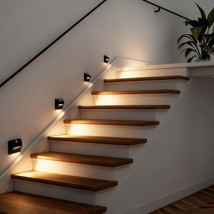 LED Nabíjecí schodišťové svítidlo se senzorem pohybu a soumraku STEP LIGHT LED/0,3W/3,7V 2200 mAh IP53 černá