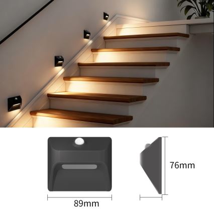 LED Nabíjecí schodišťové svítidlo se senzorem pohybu a soumraku STEP LIGHT LED/0,3W/3,7V 2200 mAh IP53 černá