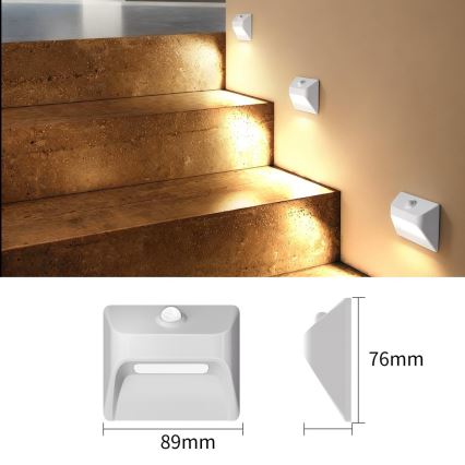 LED Nabíjecí schodišťové svítidlo se senzorem pohybu a soumraku STEP LIGHT LED/0,3W/3,7V 2200 mAh IP53 bílá
