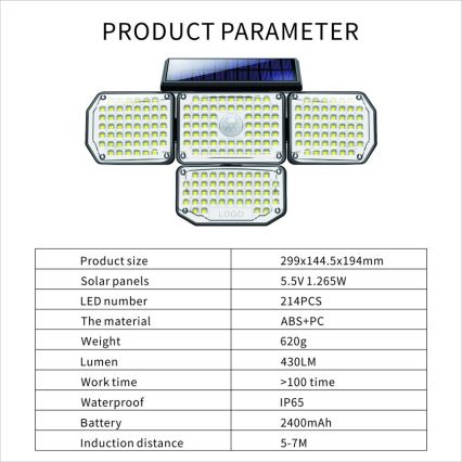LED Solární nástěnné svítidlo se senzorem LED/5W/5,5V IP65 2400 mAh