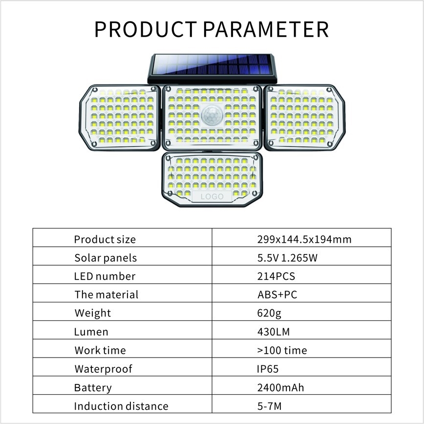 LED Solární nástěnné svítidlo se senzorem LED/5W/5,5V IP65 2400 mAh