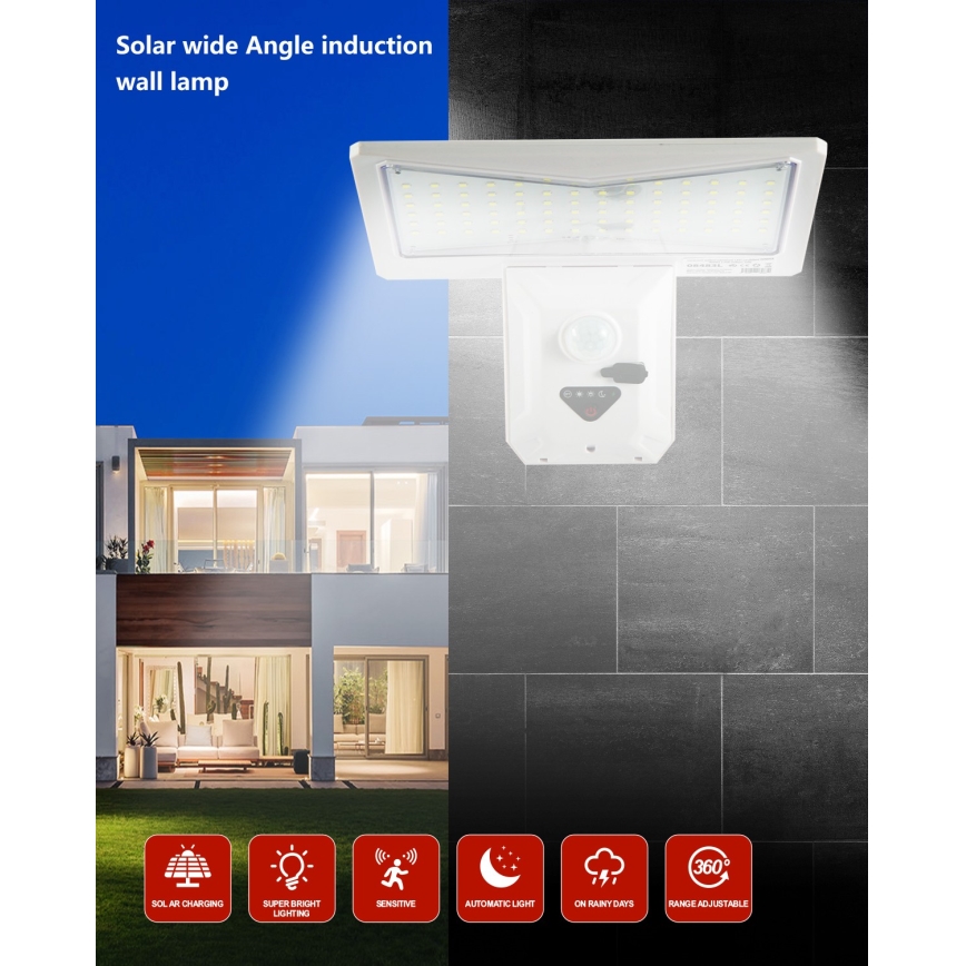 LED Solární nástěnné svítidlo se senzorem LED/2,6W/5,5V IP65 bílá