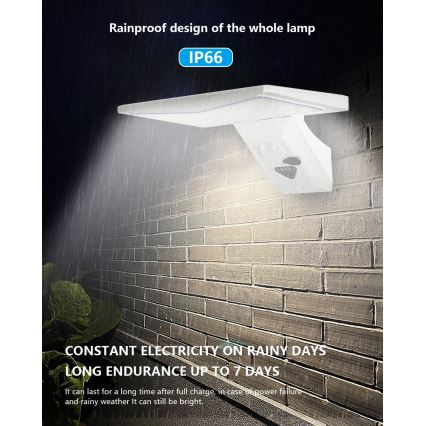 LED Solární nástěnné svítidlo se senzorem LED/2,6W/5,5V IP65 bílá