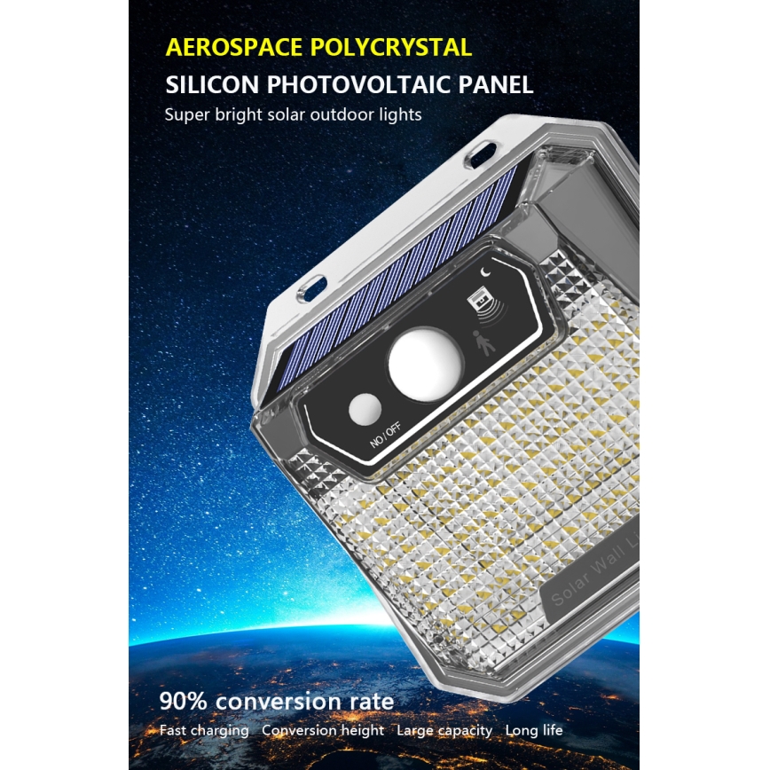 LED Solární nástěnné svítidlo se senzorem LED/3W/5,5V IP65 1200 mAh