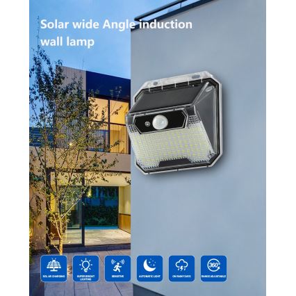 LED Solární nástěnné svítidlo se senzorem LED/3W/5,5V IP65 1200 mAh
