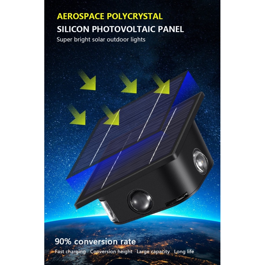 LED Solární nástěnné svítidlo se senzorem LED/2W/5V IP54 1300 mAh