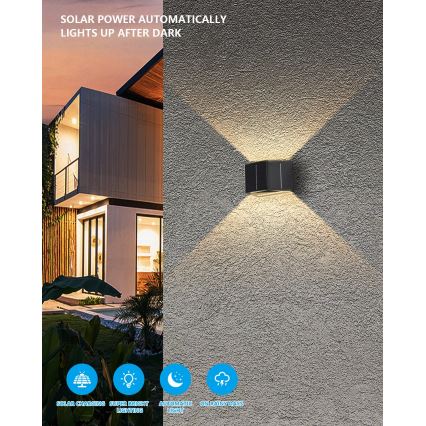 LED Solární nástěnné svítidlo se senzorem LED/2W/5V IP54 1300 mAh