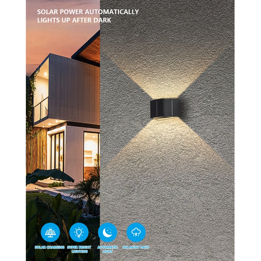 LED Solární nástěnné svítidlo se senzorem LED/2W/5V IP54 1300 mAh