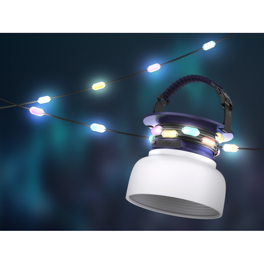 LED RGB Přenosná solární nabíjecí lampa s LED řetězem LED/10W/5V 3600 mAh IP65 3600 mAh