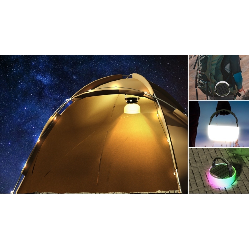 LED RGB Přenosná solární nabíjecí lampa s LED řetězem LED/10W/5V 3600 mAh IP65 3600 mAh