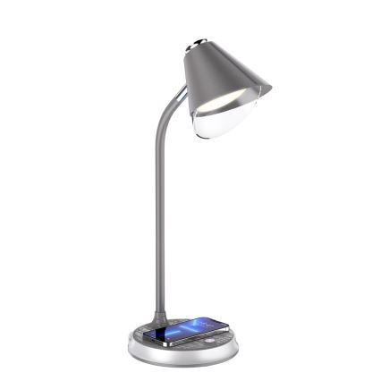 LED Stmívatelná stolní lampa s bezdrátovým nabíjením FINCH LED/9W/12/230V šedá/lesklý chrom