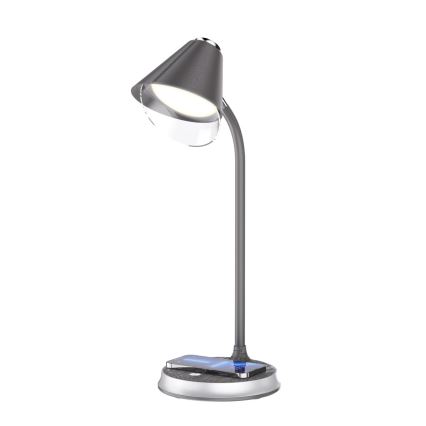 LED Stmívatelná stolní lampa s bezdrátovým nabíjením FINCH LED/9W/12/230V šedá/lesklý chrom
