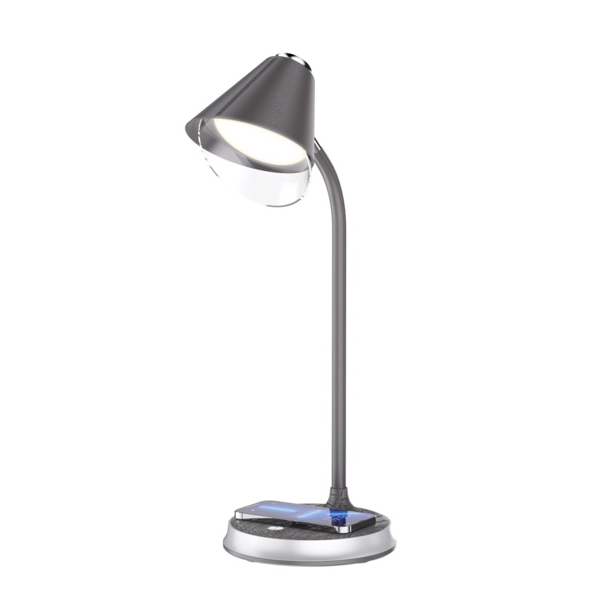 LED Stmívatelná stolní lampa s bezdrátovým nabíjením FINCH LED/9W/12/230V šedá/lesklý chrom