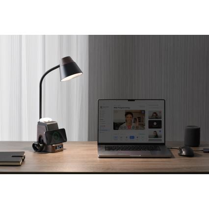 LED+CCT Stmívatelná stolní lampa s bezdrátovým nabíjením QI IDEAL LED/8W/230V 2700/4000/5000K hnědá