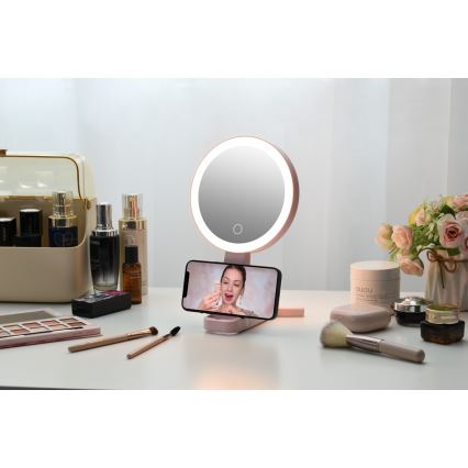 Immax 09102L - LED+CCT Stmívatelné kosmetické zrcátko SWEET LED/3W/5V růžová