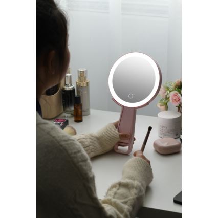 Immax 09102L - LED+CCT Stmívatelné kosmetické zrcátko SWEET LED/3W/5V růžová