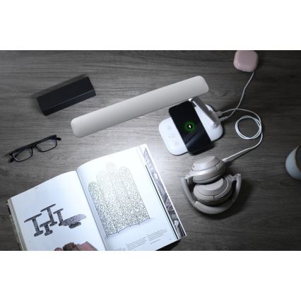 LED Stmívatelná stolní lampa s bezdrátovým nabíjením QI a USB LUMI LED/7W/230V bílá
