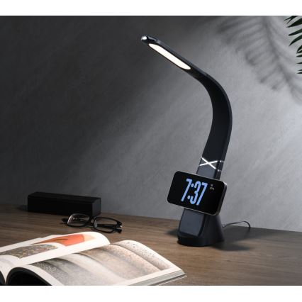 LED Stmívatelná stolní lampa s bezdrátovým nabíjením MAGIC LED/5W/230V černá