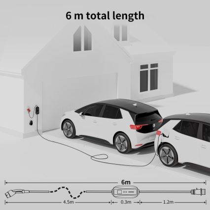Immax - Cestovní nabíjecí stanice EV pro elektromobily AC Type 2 16A/380V 11kW + zástrčka 230V, 3,7kW 5m + pouzdro