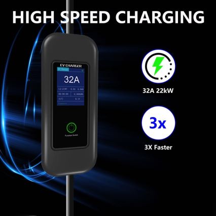 Immax - Cestovní nabíjecí stanice EV pro elektromobily AC Type 2 32A/380V 22kW + zástrčka 230V 5m Wi-Fi Tuya