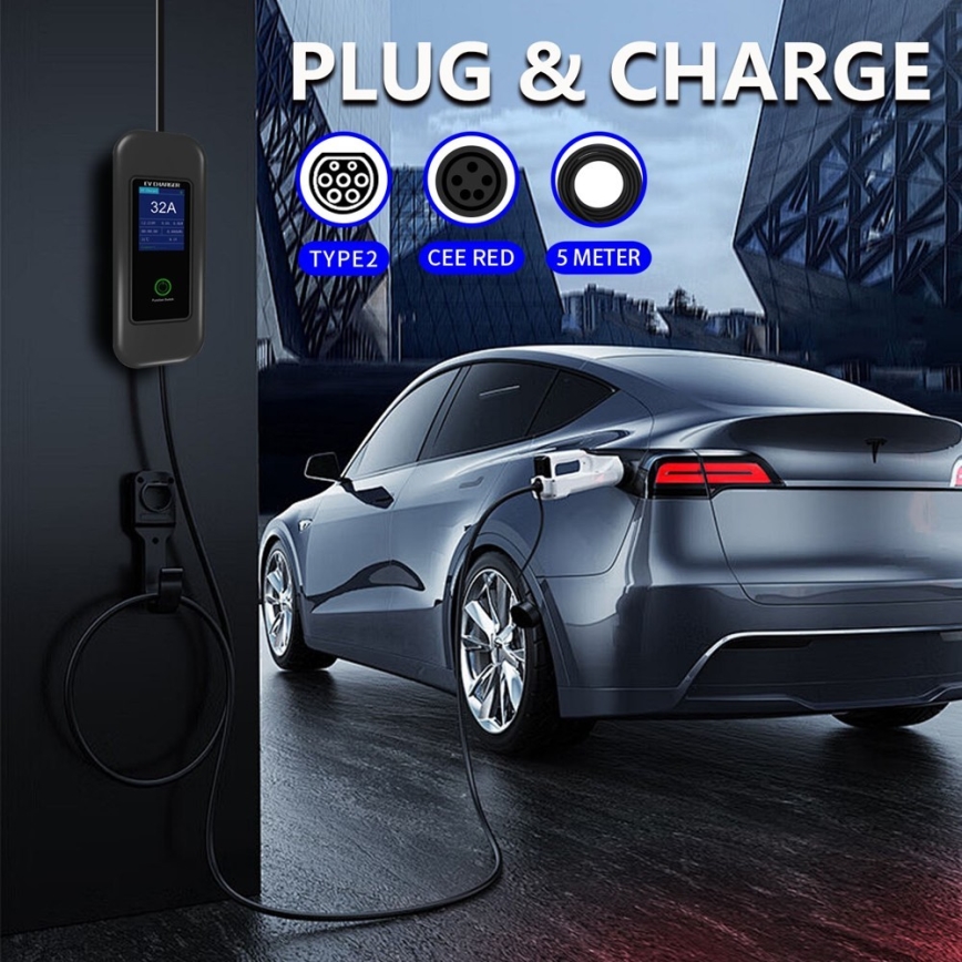 Immax - Cestovní nabíjecí stanice EV pro elektromobily AC Type 2 32A/380V 22kW + zástrčka 230V 5m Wi-Fi Tuya