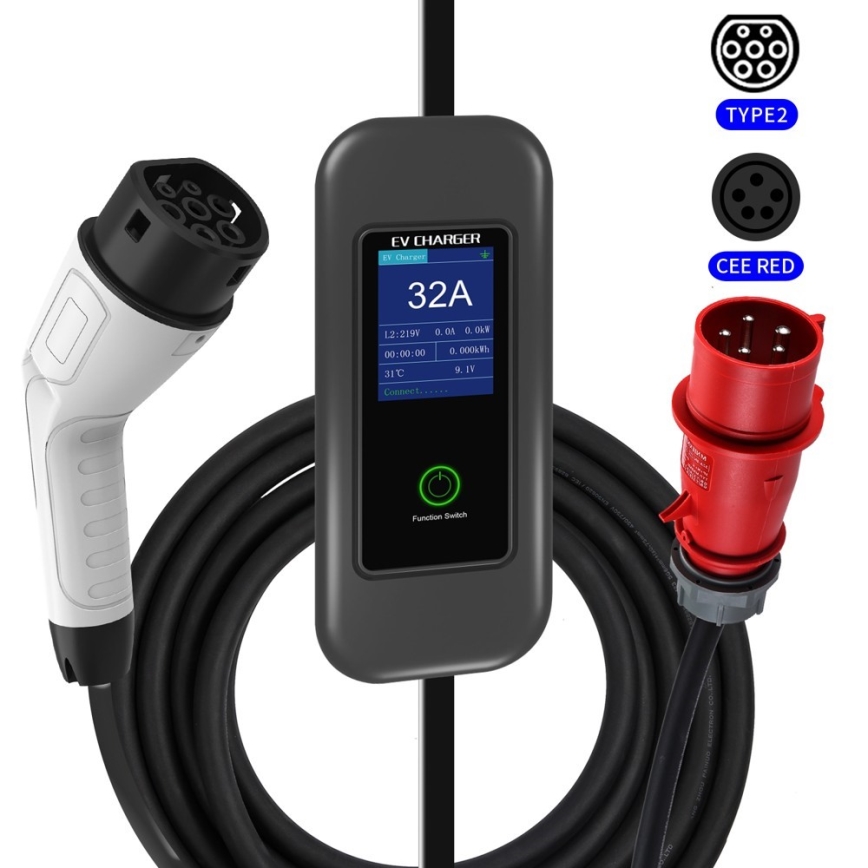 Immax - Cestovní nabíjecí stanice EV pro elektromobily AC Type 2 32A/380V 22kW + zástrčka 230V 5m Wi-Fi Tuya