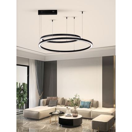 Immax NEO 07216L - LED Stmívatelný lustr na lanku FINO LED/93W/230V 60/80cm černá Tuya + dálkové ovládání