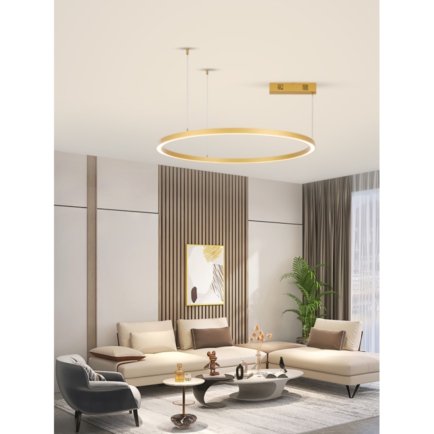 Immax NEO 07217L - LED Stmívatelný lustr na lanku FINO LED/60W/230V 80 cm zlatá Tuya + dálkové ovládání