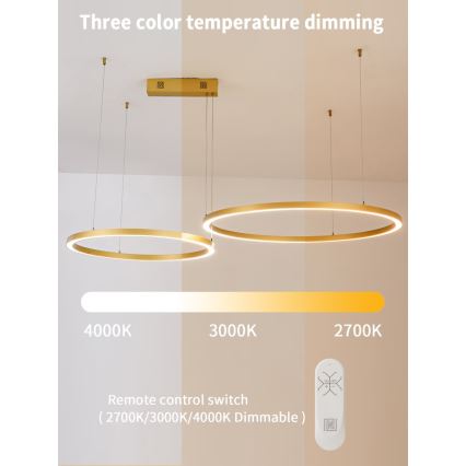 Immax NEO 07218L - LED Stmívatelný lustr na lanku FINO LED/93W/230V 60/80cm zlatá Tuya + dálkové ovládání