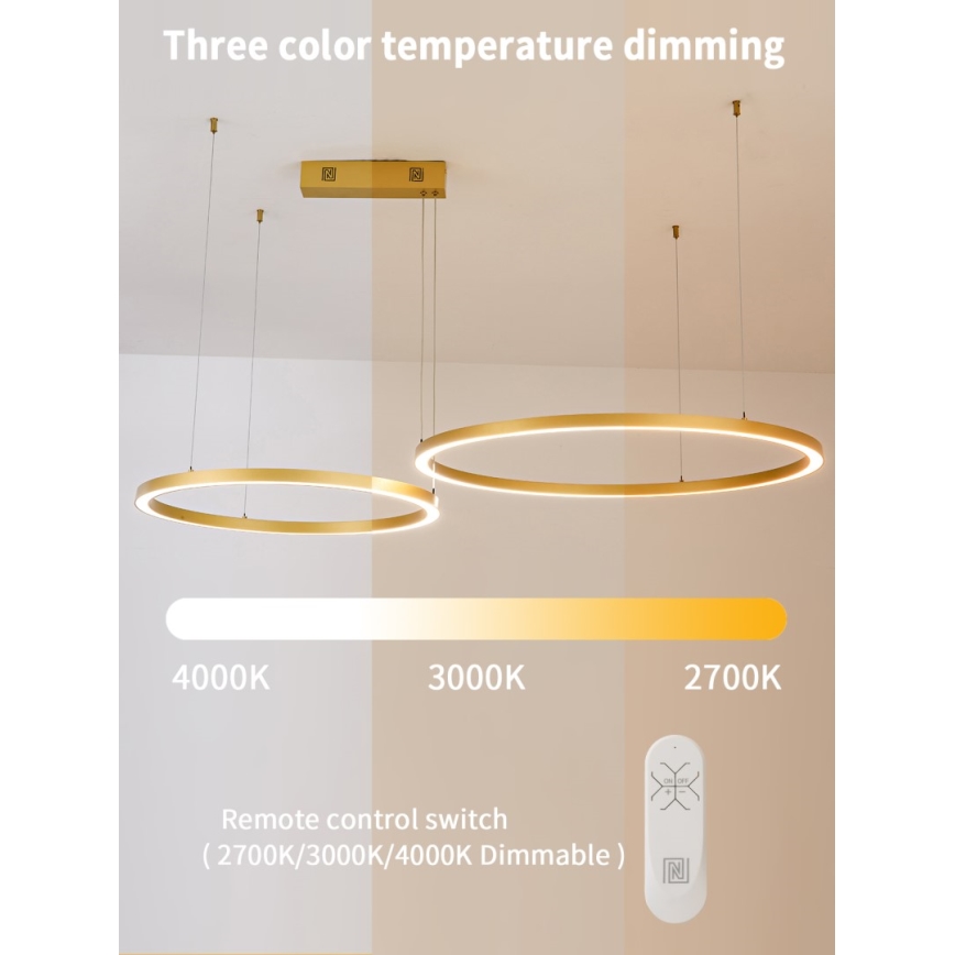 Immax NEO 07218L - LED Stmívatelný lustr na lanku FINO LED/93W/230V 60/80cm zlatá Tuya + dálkové ovládání