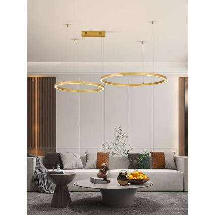 Immax NEO 07218L - LED Stmívatelný lustr na lanku FINO LED/93W/230V 60/80cm zlatá Tuya + dálkové ovládání