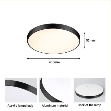 Immax NEO 07248L - LED Stmívatelné stropní svítidlo NEO LITE SEMPLICI LED/36W/230V 3000-6000K pr. 40 cm Wi-Fi Tuya černá + dálkové ovládání