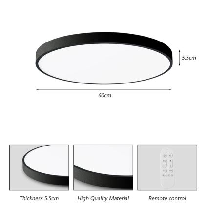 Immax NEO 07250L - LED Stmívatelné stropní svítidlo NEO LITE SEMPLICI LED/60W/230V 3000-6000K pr. 60 cm Wi-Fi Tuya černá + dálkové ovládání