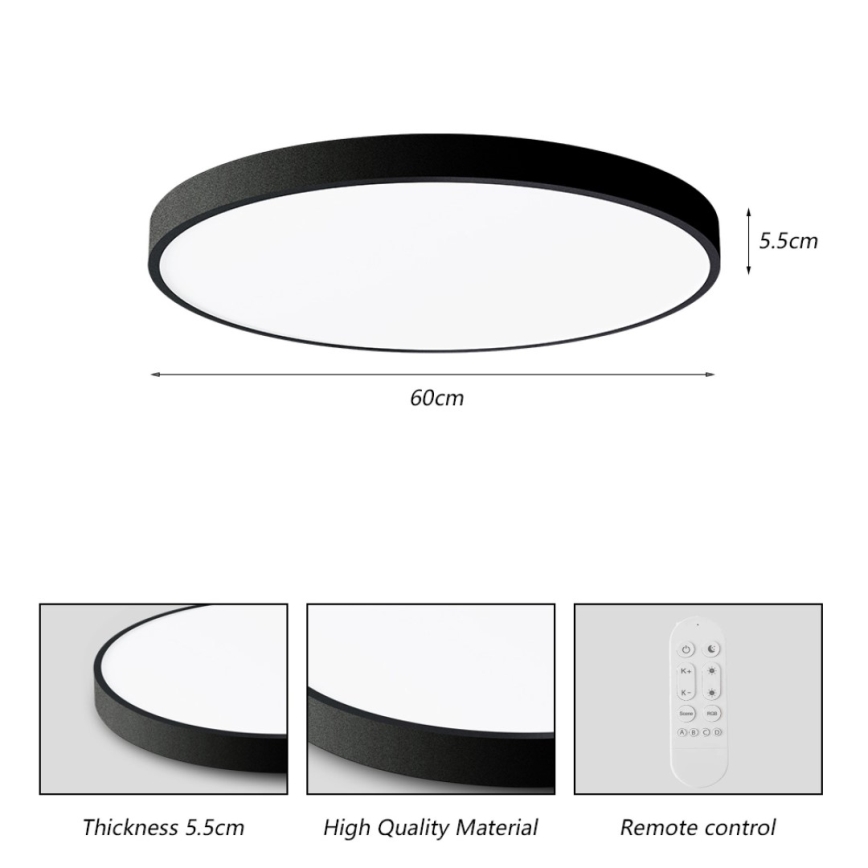 Immax NEO 07250L - LED Stmívatelné stropní svítidlo NEO LITE SEMPLICI LED/60W/230V 3000-6000K pr. 60 cm Wi-Fi Tuya černá + dálkové ovládání