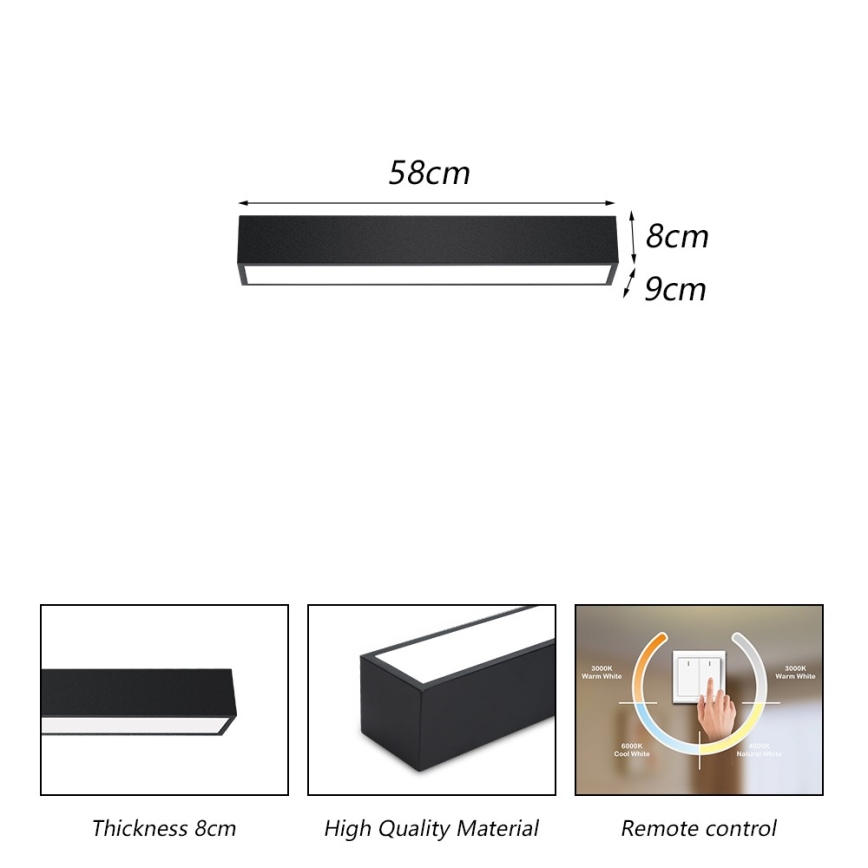 Immax NEO 07254L - LED Stmívatelné stropní svítidlo NEO LITE LUNGO LED/20W/230V 3000-6000K Wi-Fi Tuya černá + dálkové ovládání