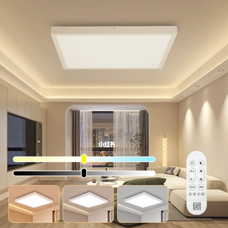 Immax NEO 07277L - LED Stmívatelné koupelnové stropní svítidlo NEO LITE FRAME LED/50W/230V IP44 Wi-Fi Tuya +dálkové ovládání bílá