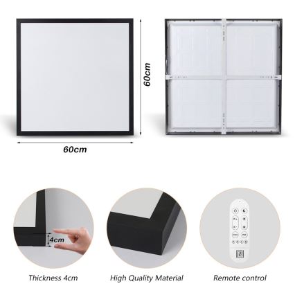 Immax NEO 07279L - LED Stmívatelné koupelnové stropní svítidlo NEO LITE FRAME LED/50W/230V IP44 Wi-Fi Tuya + dálkové ovládání černá