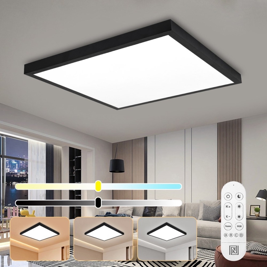 Immax NEO 07279L - LED Stmívatelné koupelnové stropní svítidlo NEO LITE FRAME LED/50W/230V IP44 Wi-Fi Tuya + dálkové ovládání černá