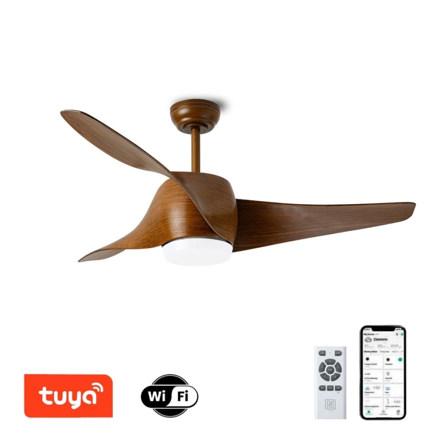 Immax NEO 07286L - LED Stmívatelný stropní ventilátor WAVE LED/18W/230V Wi-Fi Tuya hnědá + dálkové ovládání