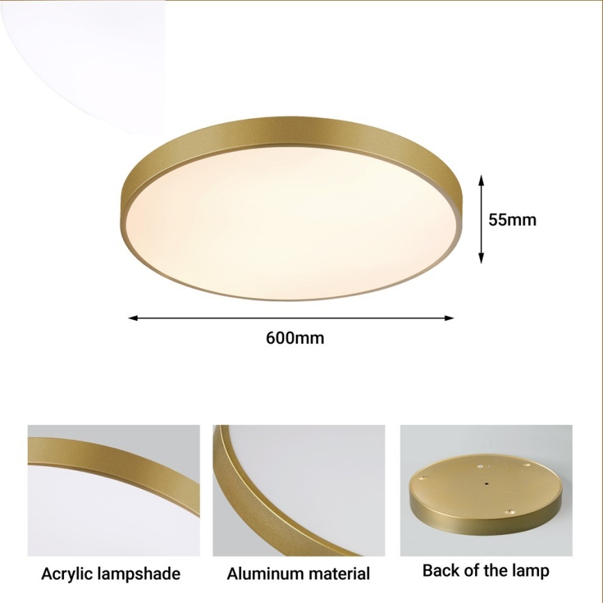 Immax NEO 07293L - LED Stmívatelné stropní svítidlo NEO LITE SEMPLICI LED/60W/230V 3000-6000K pr. 60 cm Wi-Fi Tuya zlatá + dálkové ovládání