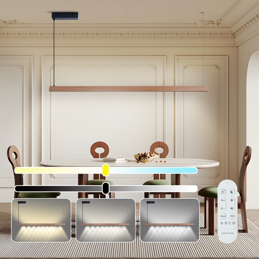 Immax NEO 07304L - LED Stmívatelný lustr na lanku MADEIRA LED/33W/230V Wi-Fi Tuya 152 cm dub + dálkové ovládání