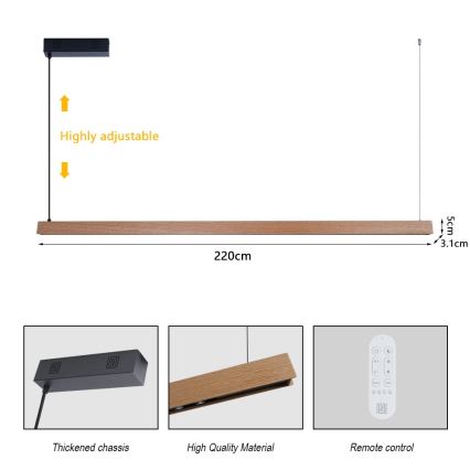 Immax NEO 07305L - LED Stmívatelný lustr na lanku MADEIRA LED/44W/230V Wi-Fi Tuya 202 cm dub + dálkové ovládání