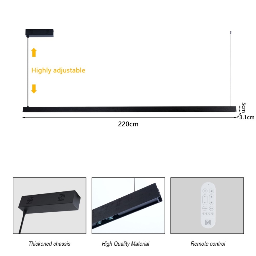 Immax NEO 07308L - LED Stmívatelný lustr na lanku MADEIRA LED/44W/230V Wi-Fi Tuya 202 cm černá + dálkové ovládání